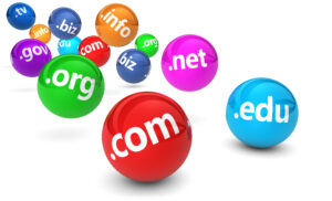 colorful balls with domain extensions in white letters